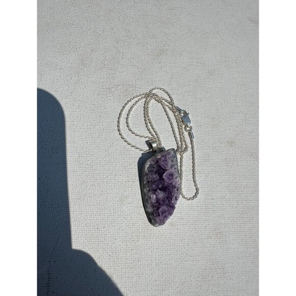 Amethyst Druzy Natural Hand Cut Pendant Sterling Silver 925 Chain - Picture 4 of 6